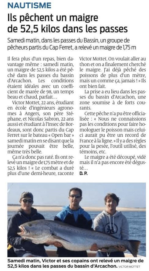 Article Sud Ouest Peche du maigre