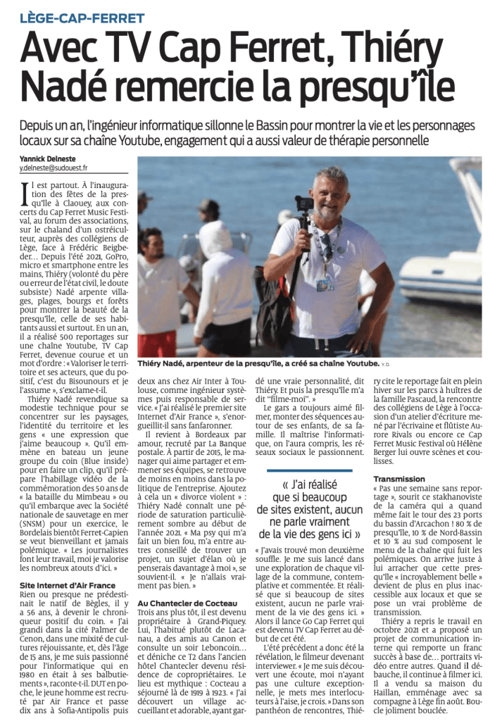 Article Sud Ouest TvCapFerret 20220810