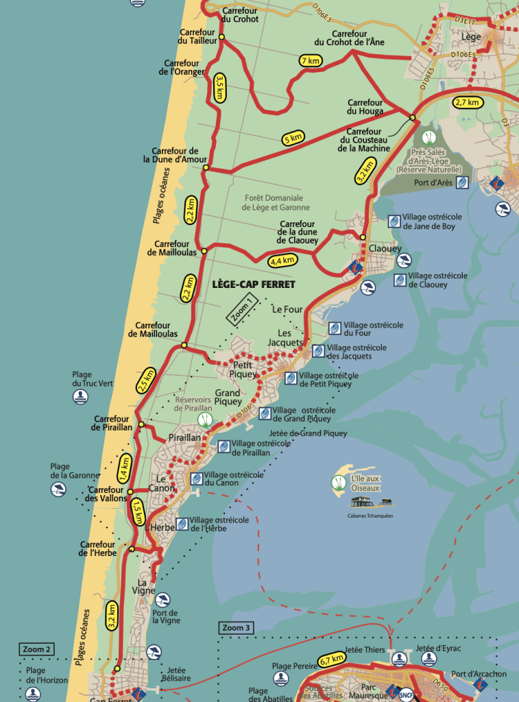 Plan des pistes cyclables de Lège-Cap Ferret