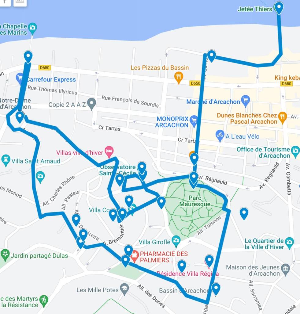 Plan de la visite de la ville d'hiver d'Arcachon