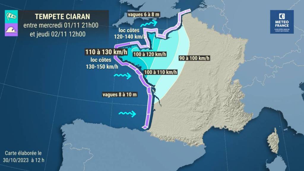 prévision tempête Ciaran 2 novembre 2023