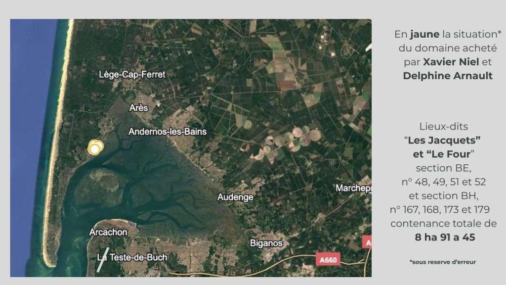 Situation du domaine acheté par Xavier Niel et Delphine Arnault au Cap ferret