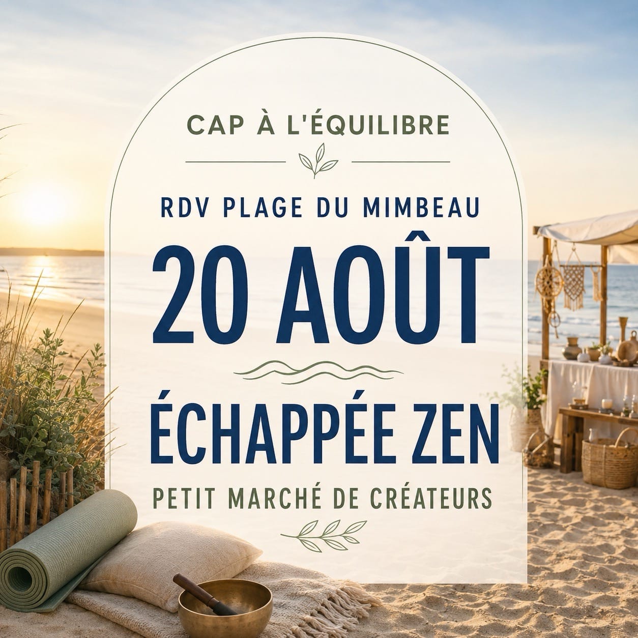 Échappée Zen avec Cap à l'Équilibre le 20 août sur la plage du Mimbeau