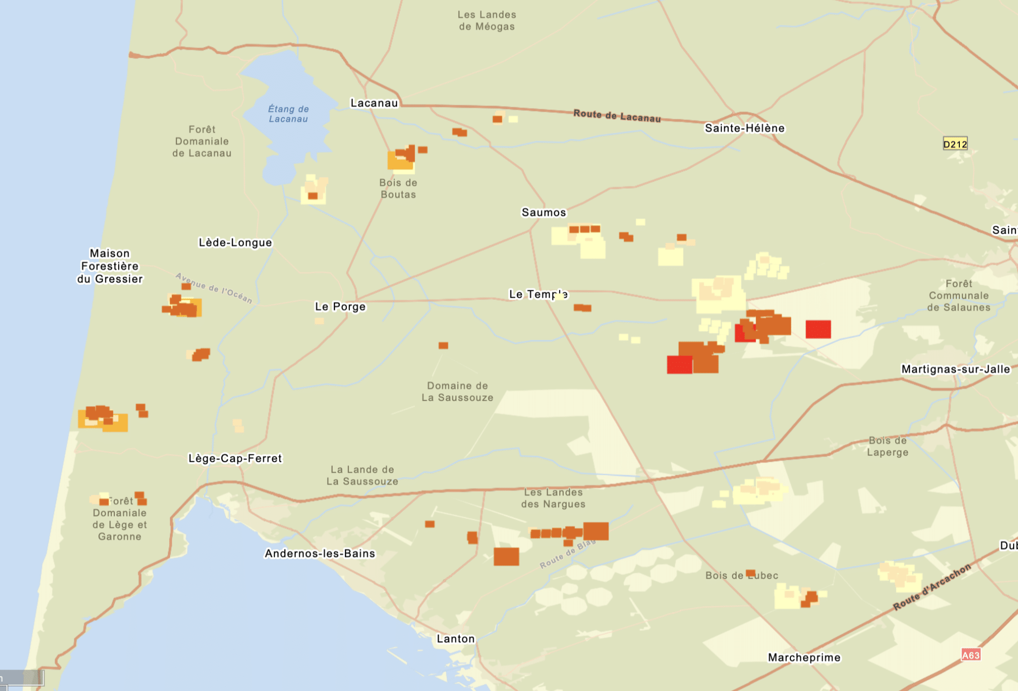 Carte schéma des anomalies thermiques à 19h35