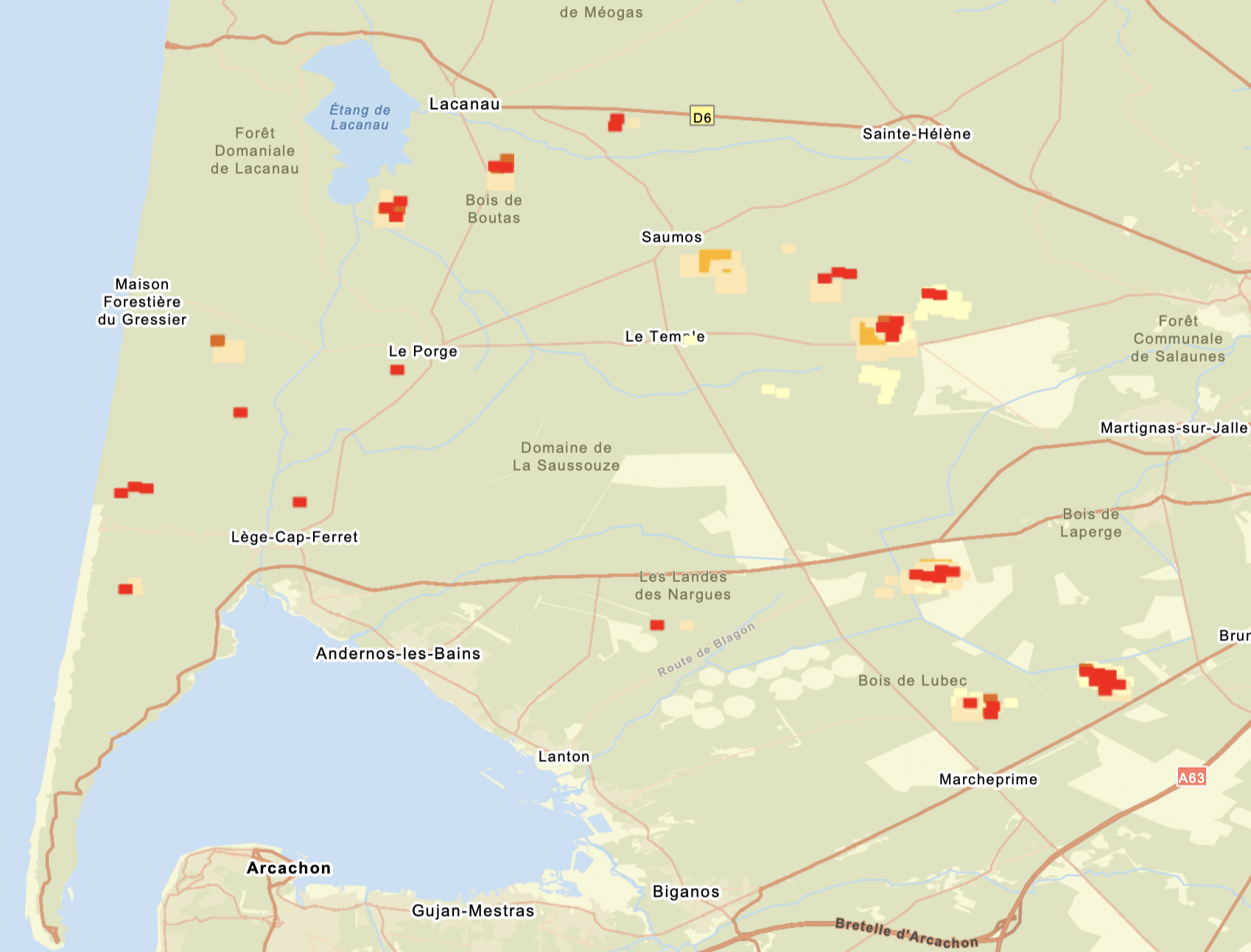 Carte des feux actifs à 4h00