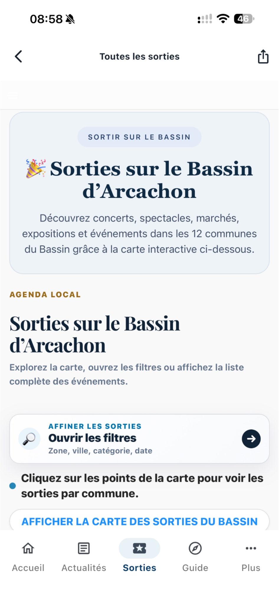Agenda des sorties du Bassin d’Arcachon dans l’application